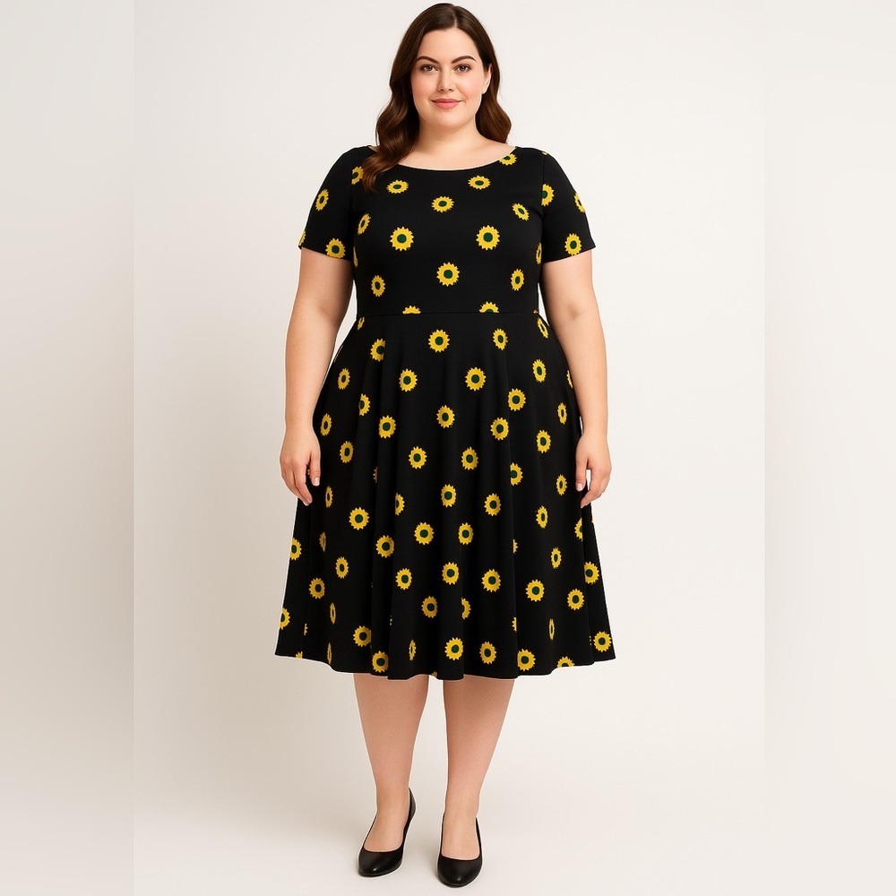 Unique Vintage X GB Gwynnie‎ Bee Sunflower Black Dress, 0X